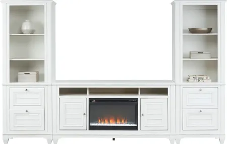 Hilton Head White 4 Pc Wall Unit with 66 in. Console and Electric Fireplace