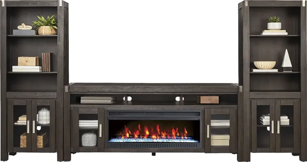 Hidden Springs II Espresso 4 Pc Wall Unit with 80 in. Console and Electric Fireplace