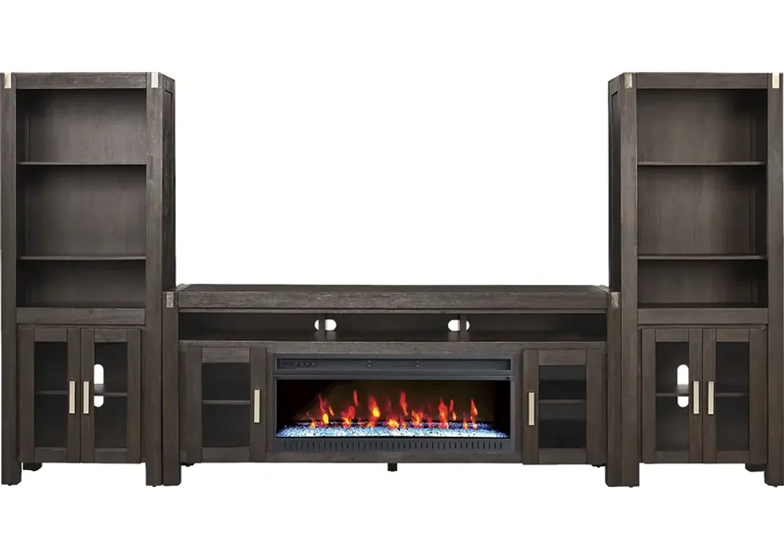 Hidden Springs II Espresso 4 Pc Wall Unit with 80 in. Console and Electric Fireplace