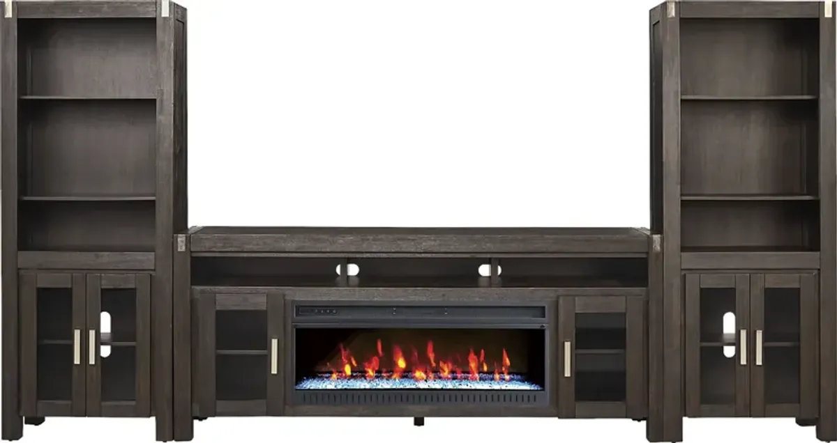 Hidden Springs II Espresso 4 Pc Wall Unit with 80 in. Console and Electric Fireplace