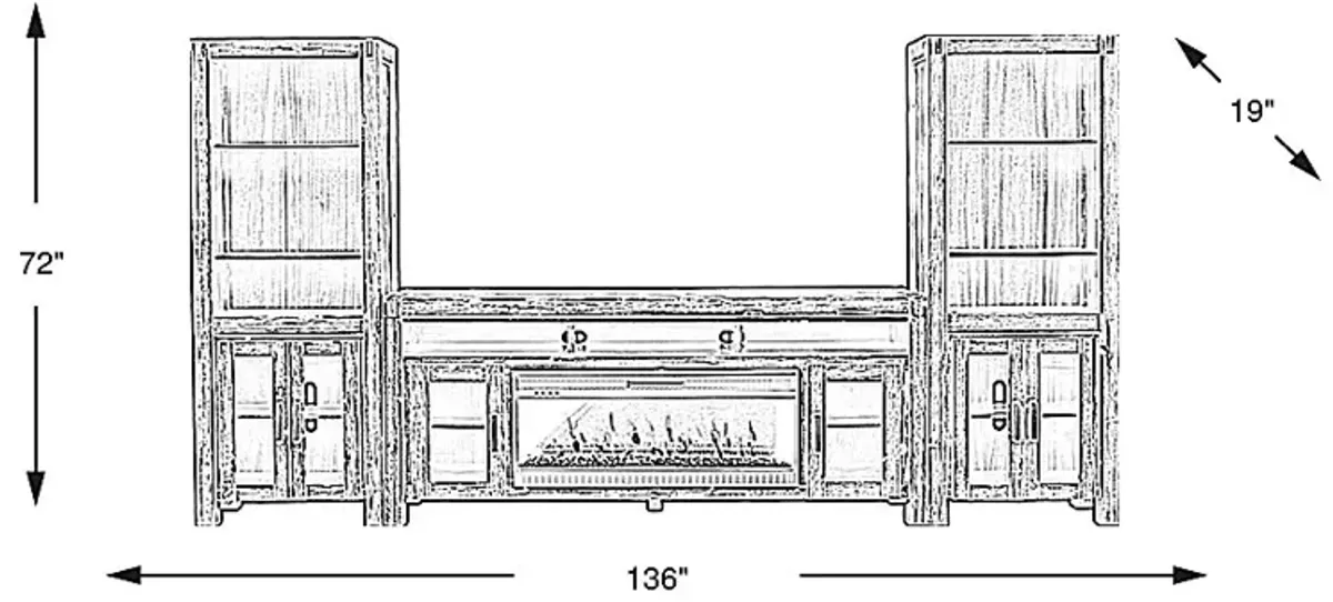 Hidden Springs II Natural 4 Pc Wall Unit with 80 in. Console and Electric Fireplace