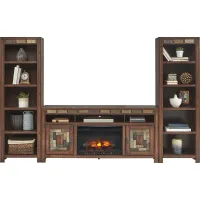Bartlett II Cherry 4 Pc Wall Unit with 67 in. Console and Electric Log Fireplace