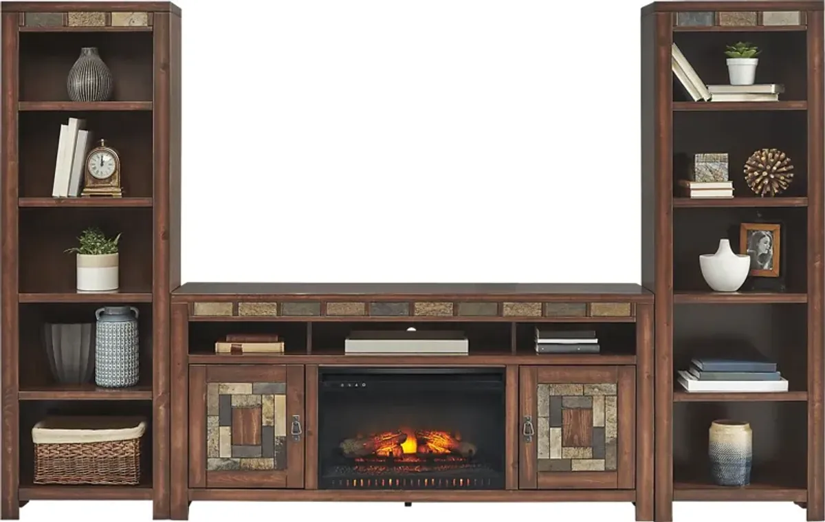 Bartlett II Cherry 4 Pc Wall Unit with 67 in. Console and Electric Log Fireplace