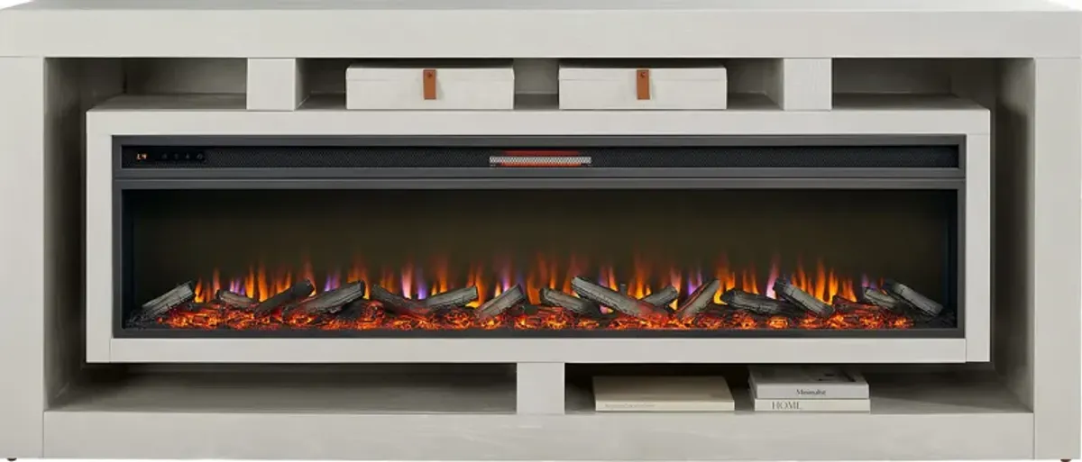 Brookland Park Light Gray 91 in. Console with Electric Log Fireplace
