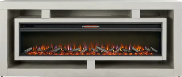 Brookland Park Light Gray 91 in. Console with Electric Log Fireplace