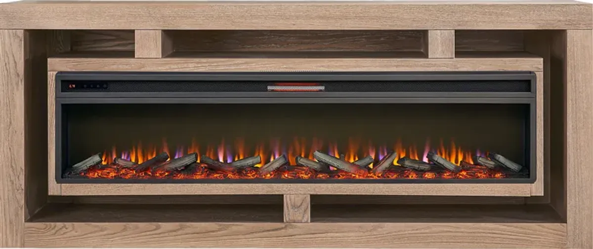 Brookland Park Brown 91 in. Console with Electric Log Fireplace