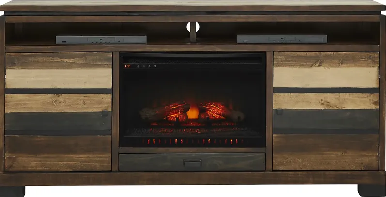 Westover Hills Brown 72 in. Console with Electric Log Fireplace