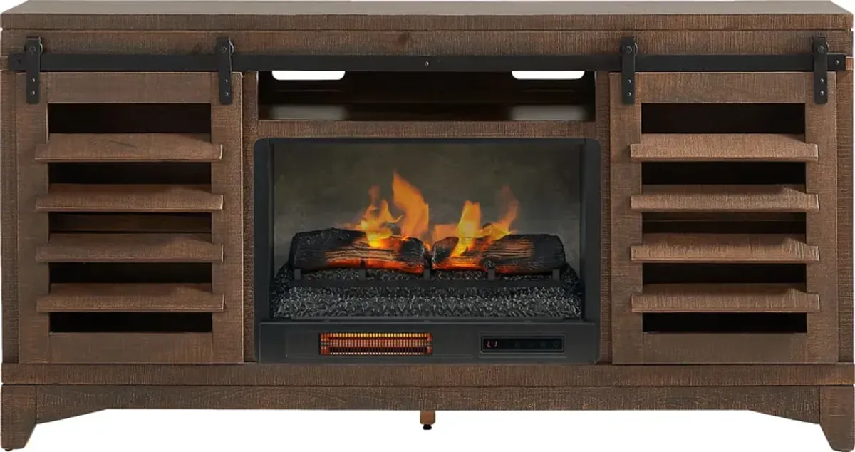 Canoe Creek Brown 66 in. Console with Electric Fireplace