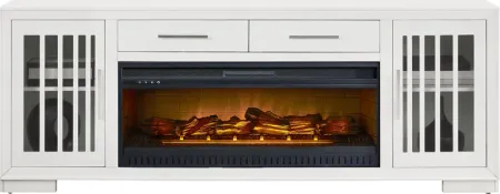 Wyndell Way White 81 in. Console with Electric Log Fireplace