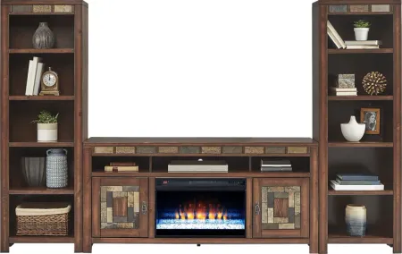 Bartlett II Cherry 4 Pc Wall Unit with 67 in. Console and Electric Fireplace
