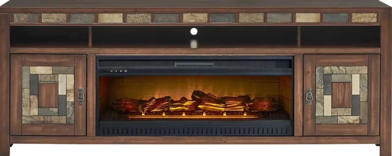 Bartlett II Cherry 83 in. Console with Electric Log Fireplace