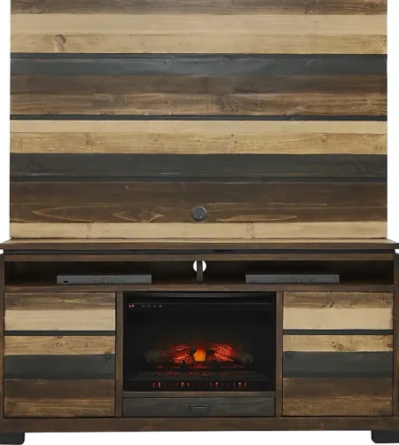 Westover Hills Brown 3 Pc Wall Unit with 72 in. Console and Electric Fireplace