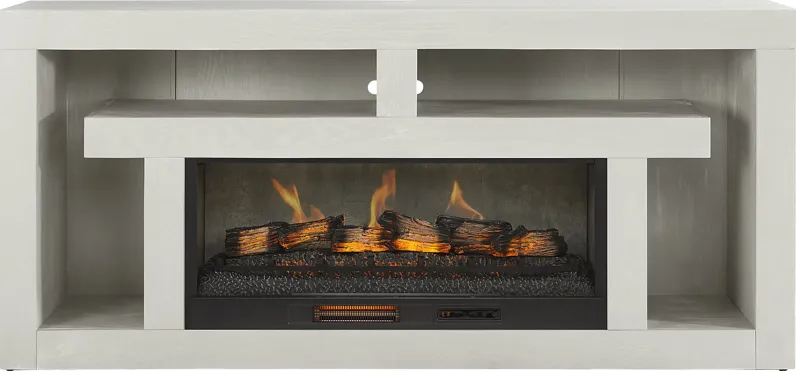 Brookland Park Light Gray 80 in. Console with Electric Log Fireplace