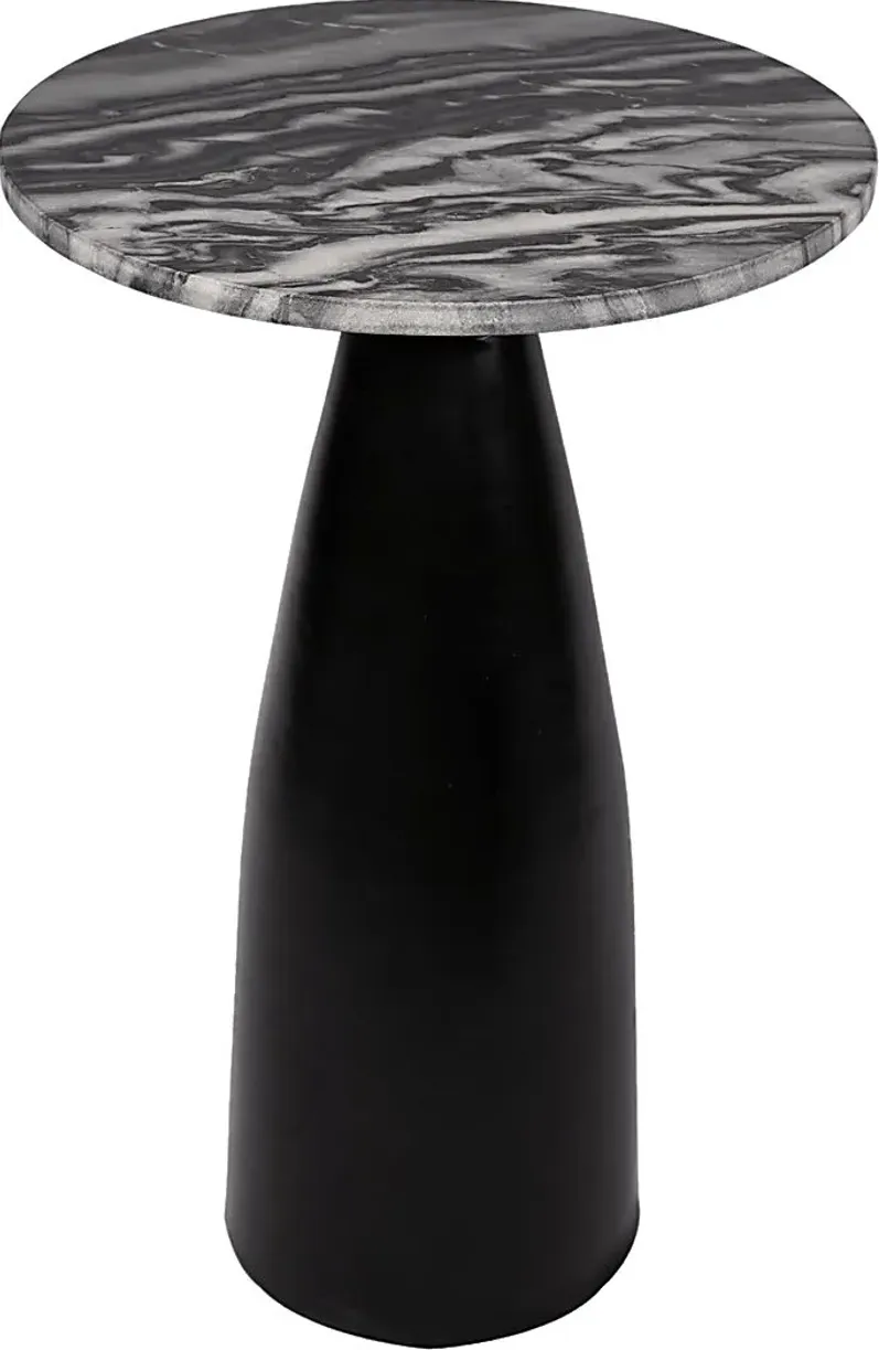 Erudite Black Accent Table with Black Marble Top