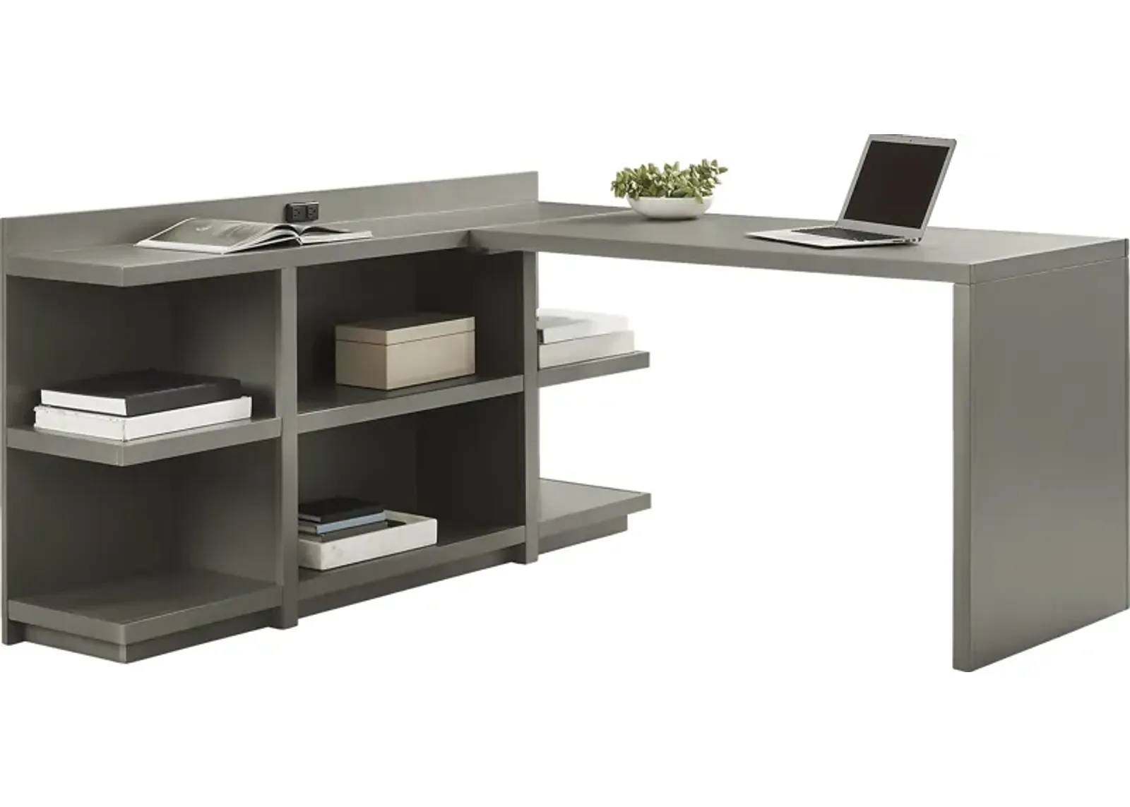 Planefield Gray 2 Pc Desk and Open Credenza