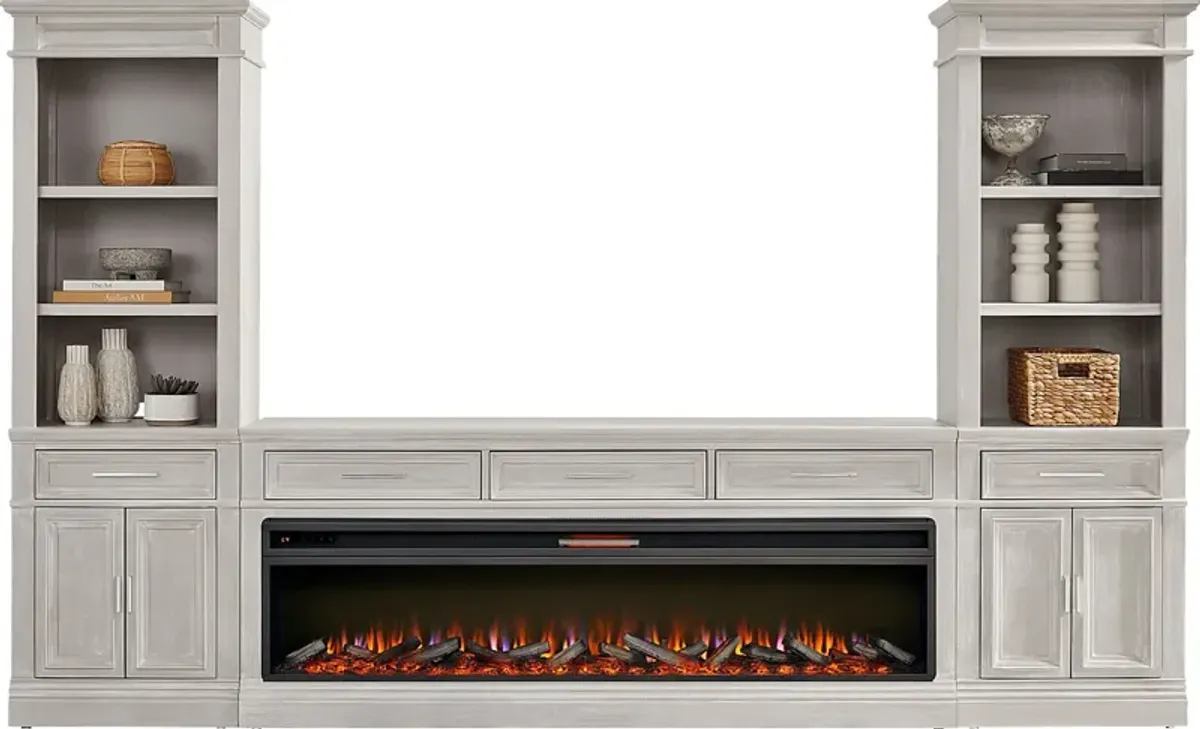 Stephenson Light Gray 4 Pc Wall Unit with 78 in. Console and Electric Log Fireplace