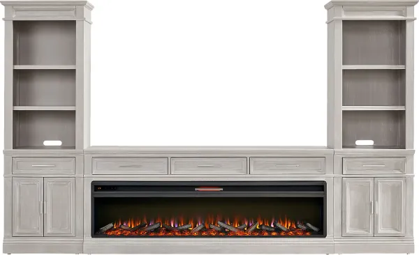 Stephenson Light Gray 4 Pc Wall Unit with 78" Console and Electric Log Fireplace