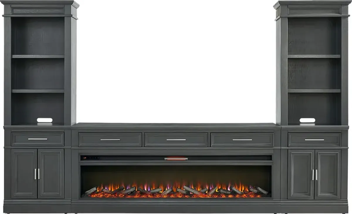 Stephenson Dark Gray 4 Pc Wall Unit with 78 in. Console and Electric Log Fireplace