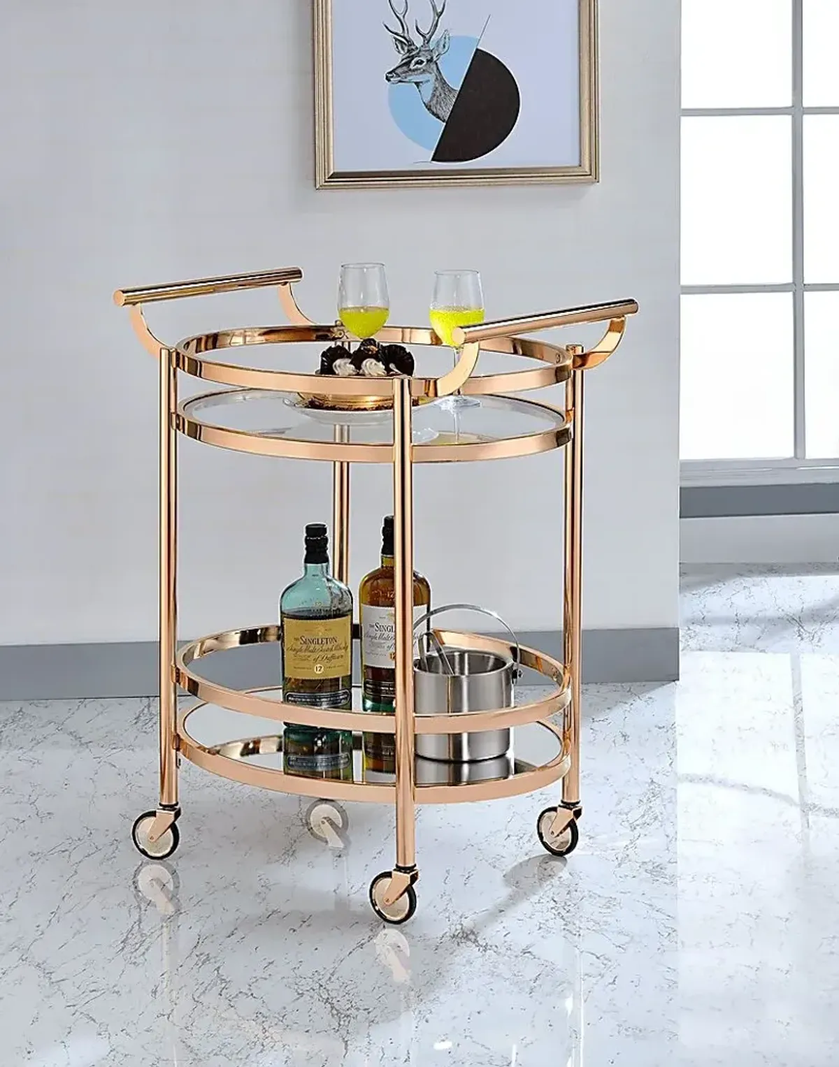 Loreen Rose Gold Bar Cart