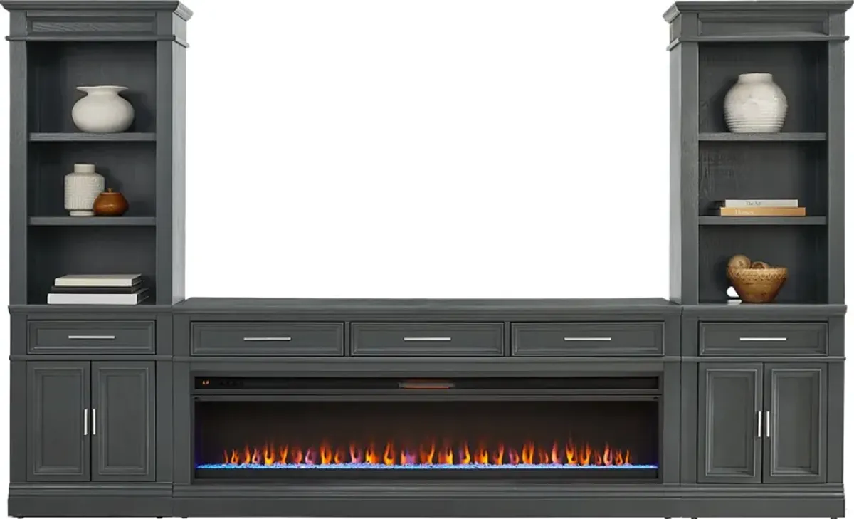 Stephenson Dark Gray 4 Pc Wall Unit with 78 in. Console and Electric Fireplace