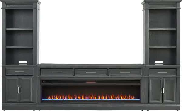 Stephenson Dark Gray 4 Pc Wall Unit with 78" Console and Electric Fireplace