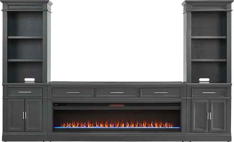 Stephenson Dark Gray 4 Pc Wall Unit with 78 in. Console and Electric Fireplace