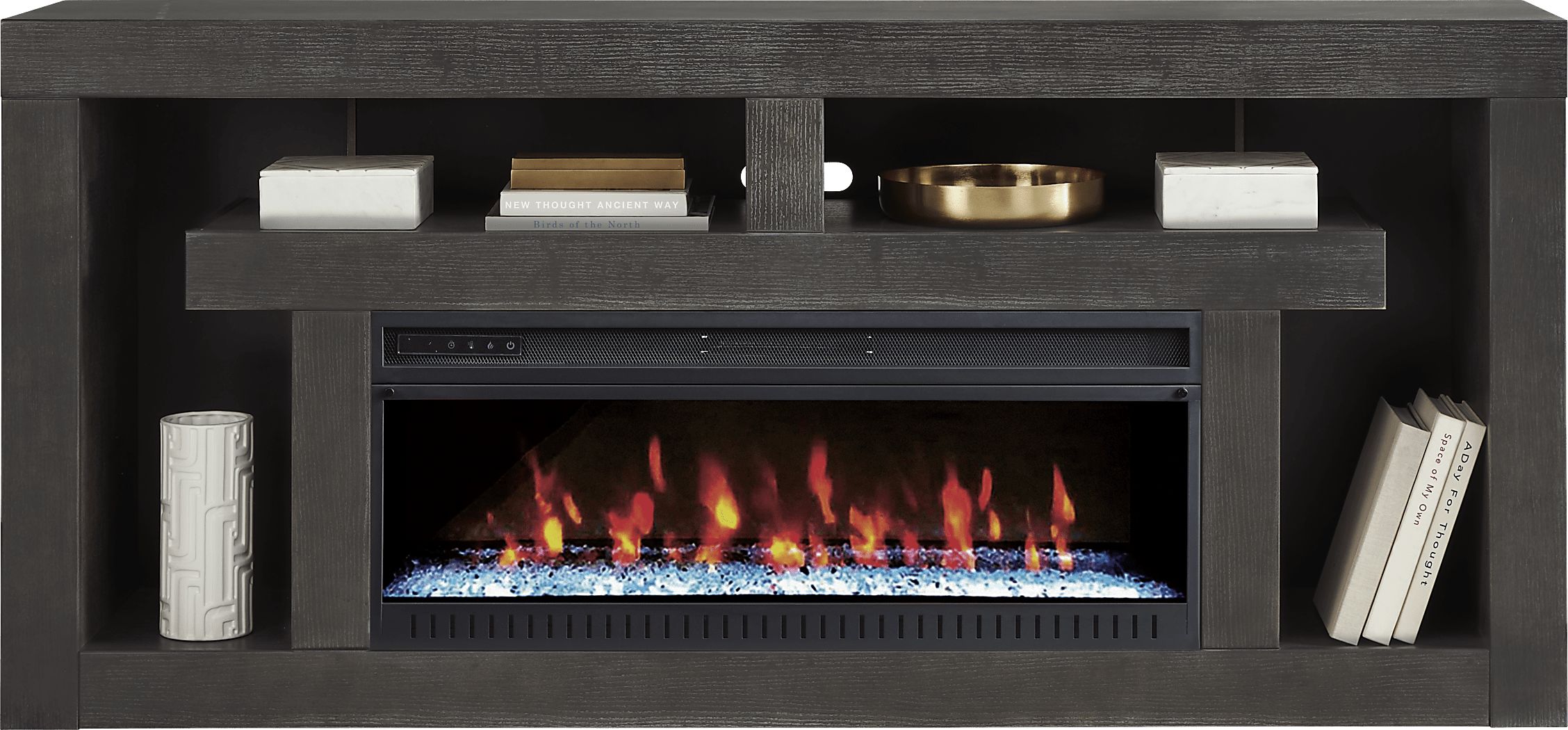 Brookland Park Black 80 in. Console with Electric Fireplace
