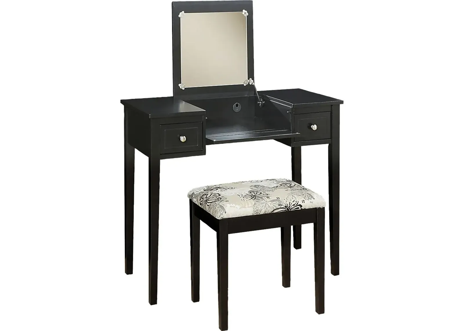 Eden Falls Black Vanity, Mirror and Stool Set