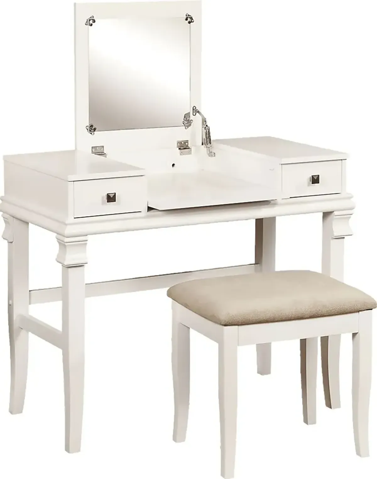 Messana White Vanity, Mirror and Stool Set