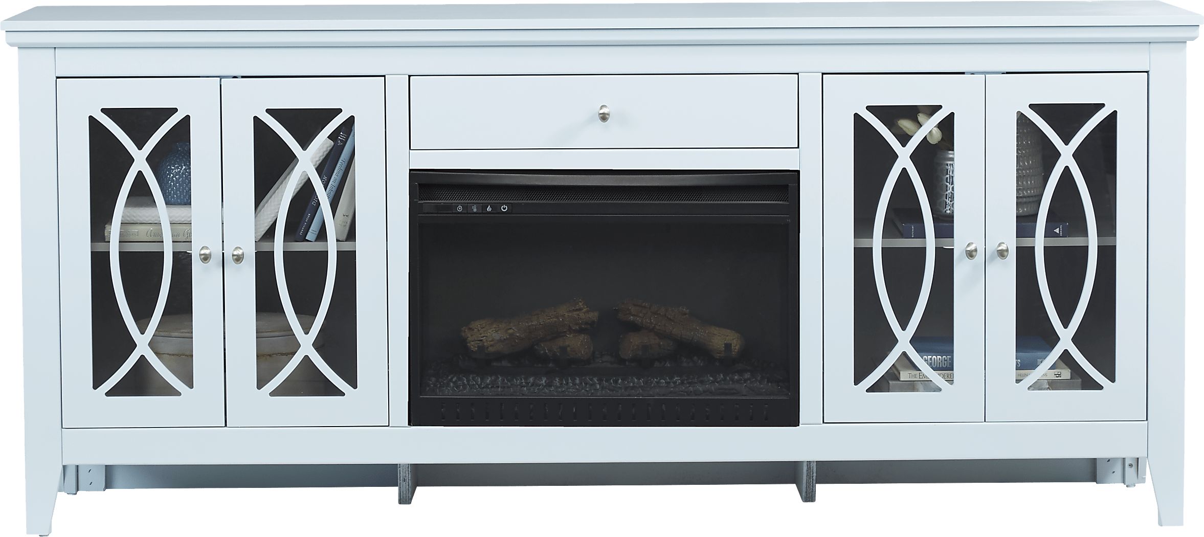 Abbie Sky 80 in. Console with Electric Log Fireplace