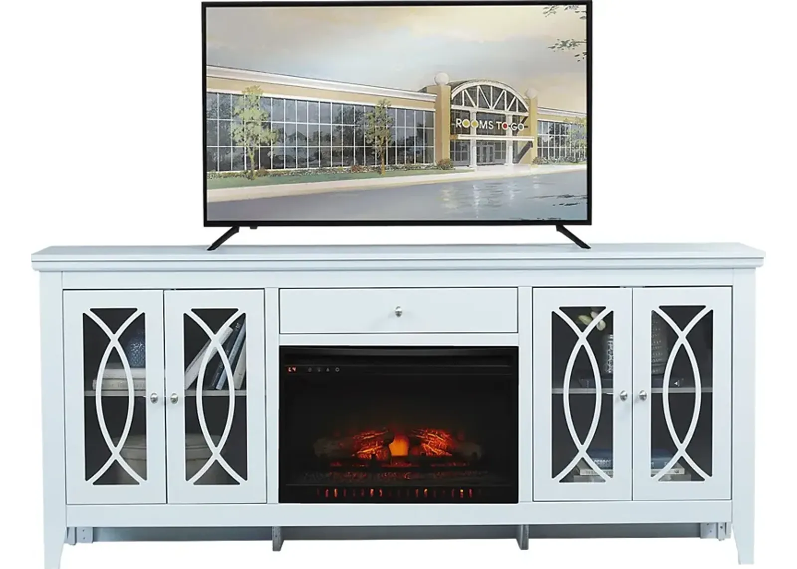 Abbie Sky 80 in. Console with Electric Log Fireplace