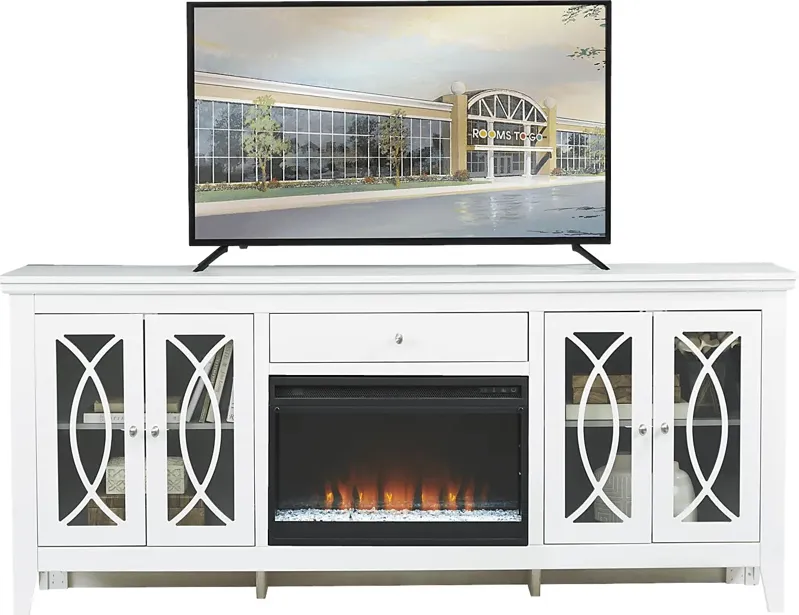 Abbie White 80 in. Console with Electric Fireplace