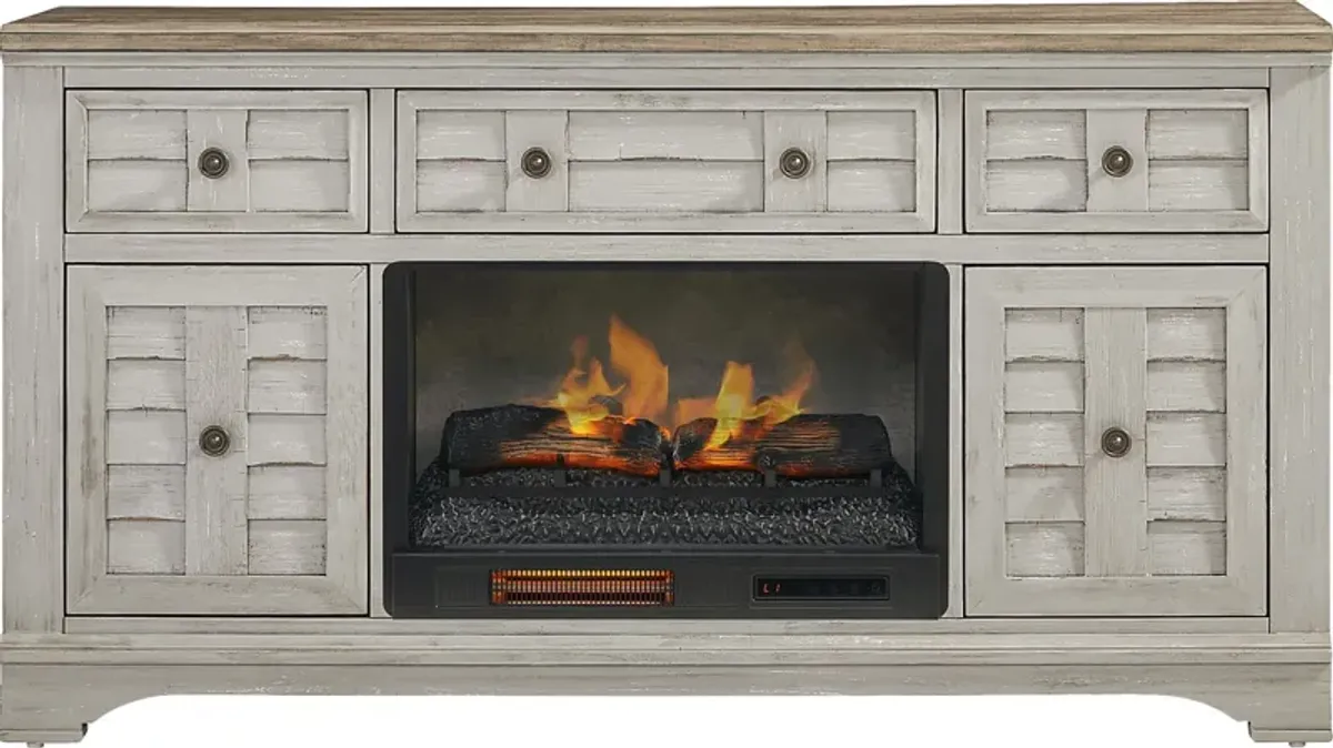 Edisto Bay Gray 64 in. Console with Electric Log Fireplace