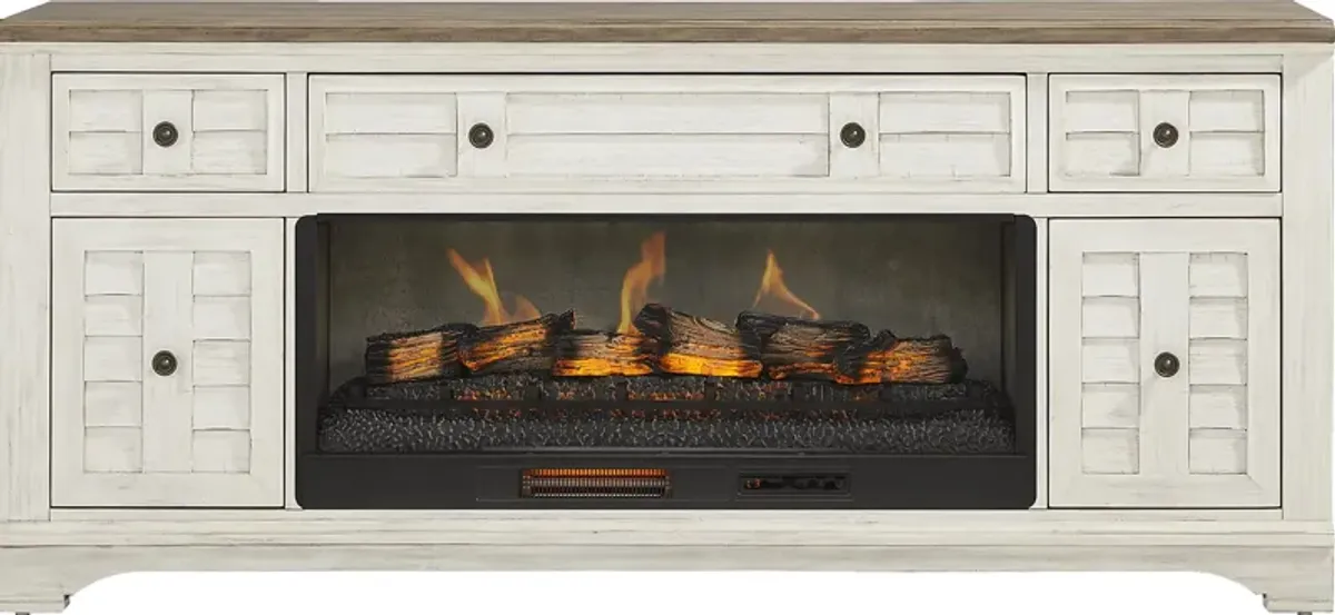 Edisto Bay White 78 in. Console with Electric Log Fireplace