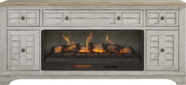 Edisto Bay Gray 78 in. Console with Electric Log Fireplace