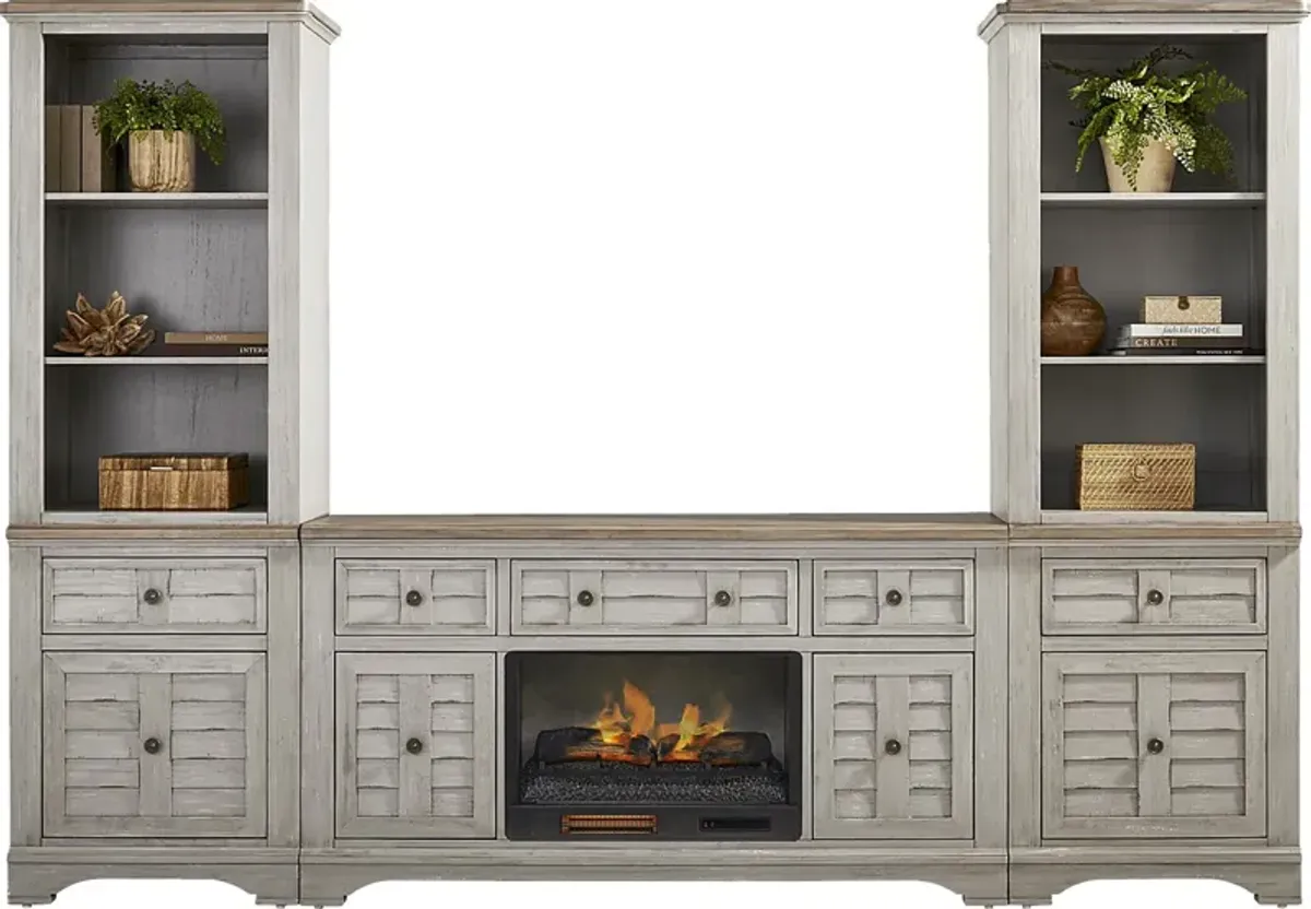 Edisto Bay Gray 3 Pc Wall Unit with 64 in. Console and Electric Log Fireplace