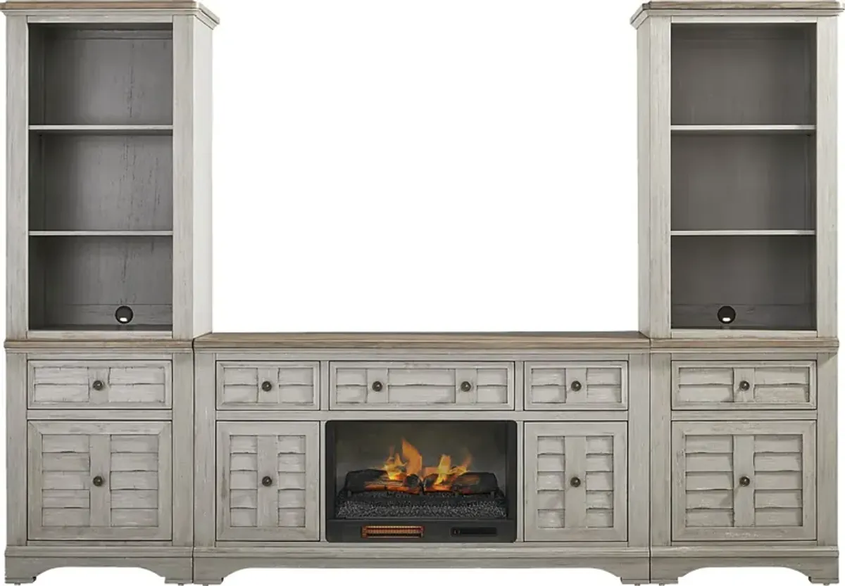 Edisto Bay Gray 3 Pc Wall Unit with 64 in. Console and Electric Log Fireplace