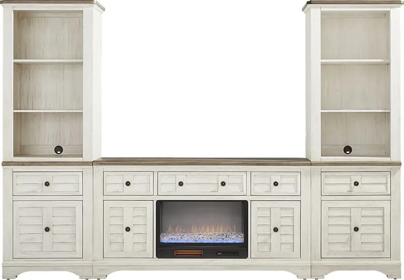 Edisto Bay White 3 Pc Wall Unit with 64 in. Console and Electric Fireplace
