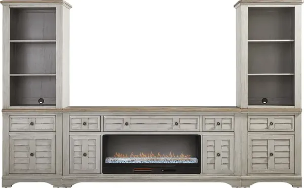 Edisto Bay Gray 3 Pc Wall Unit with 78 in. Console and Electric Fireplace