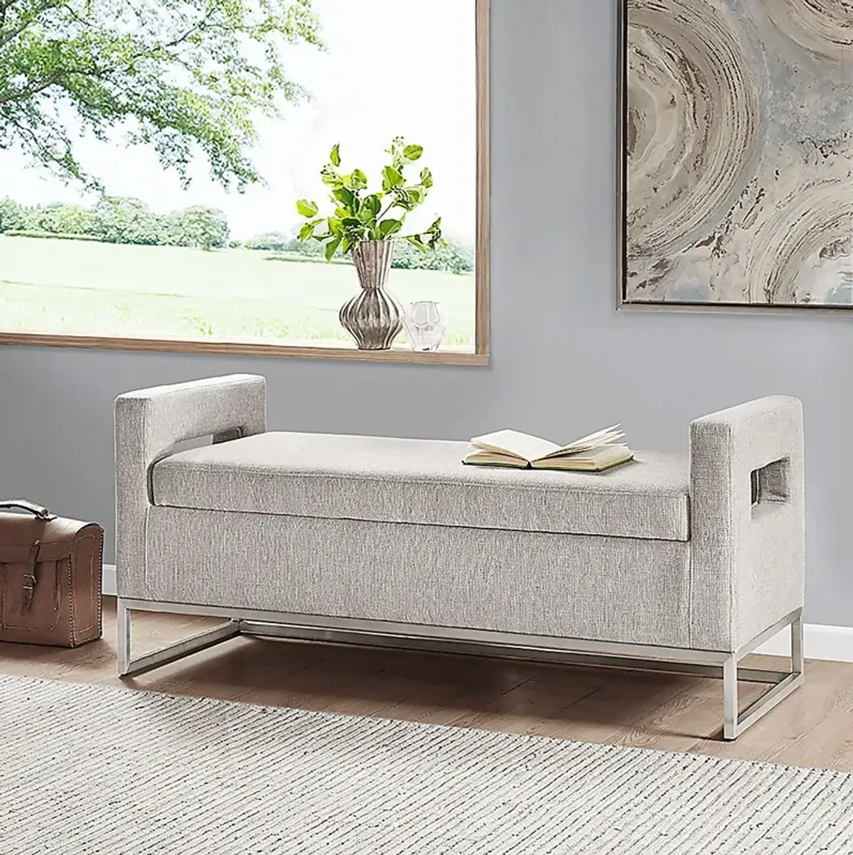 Erato Gray Storage Bench