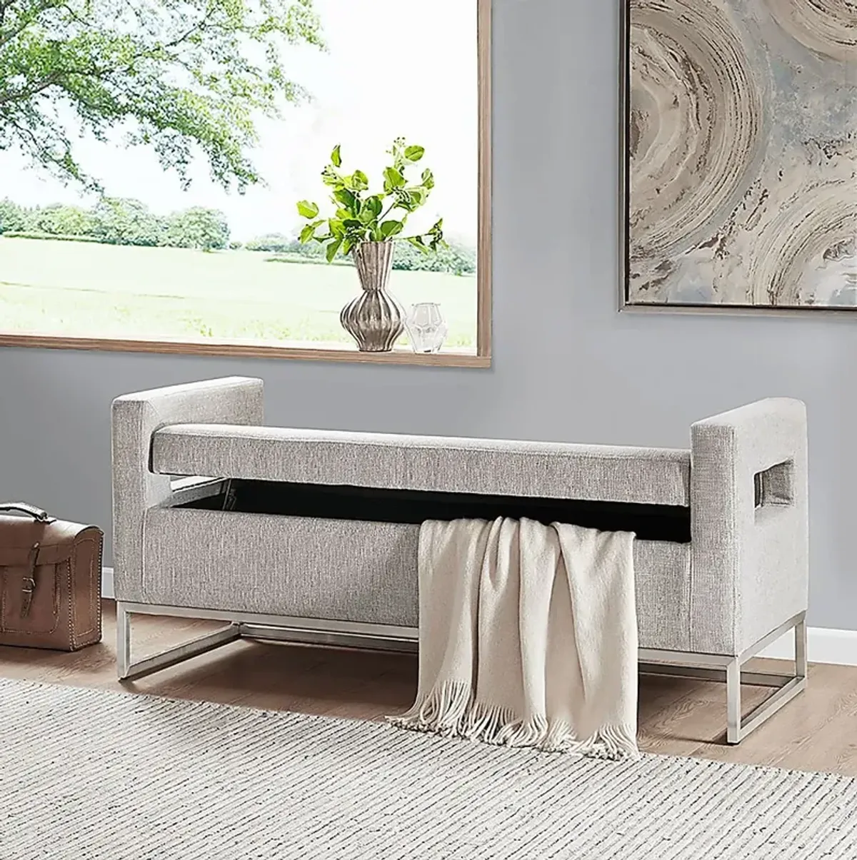 Erato Gray Storage Bench