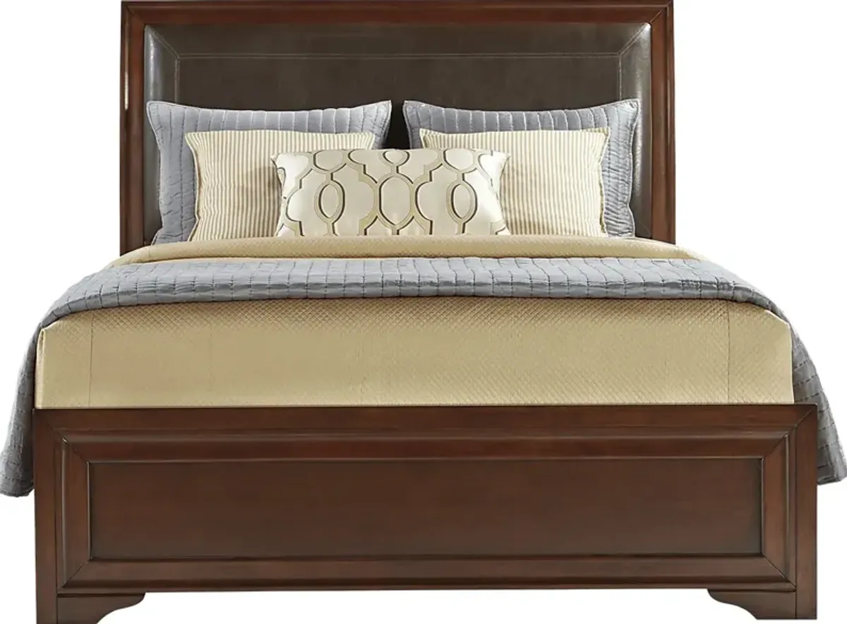 Belcourt Brown Cherry 5 Pc Queen Upholstered Sleigh Bedroom