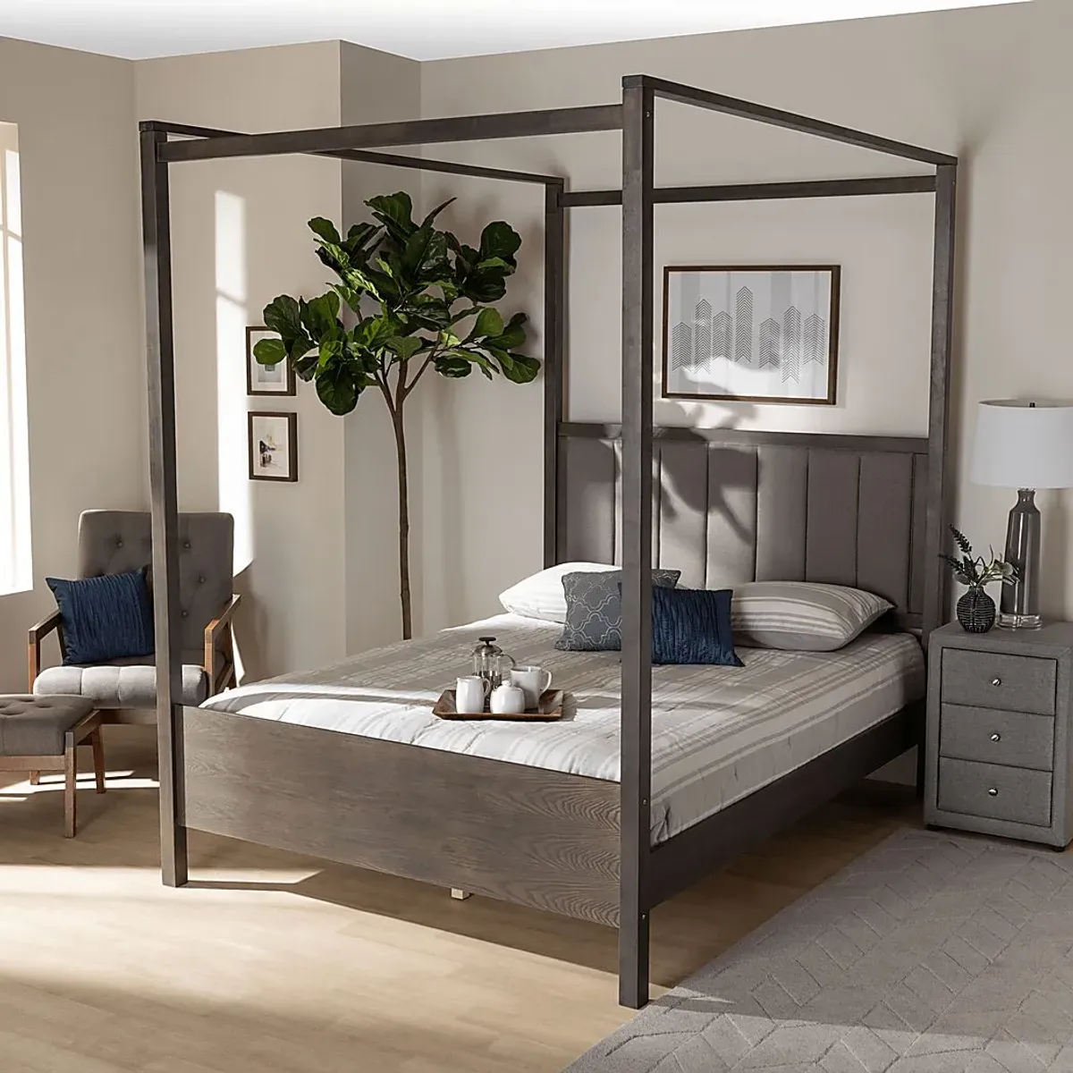 Lelane Gray Queen Canopy Bed