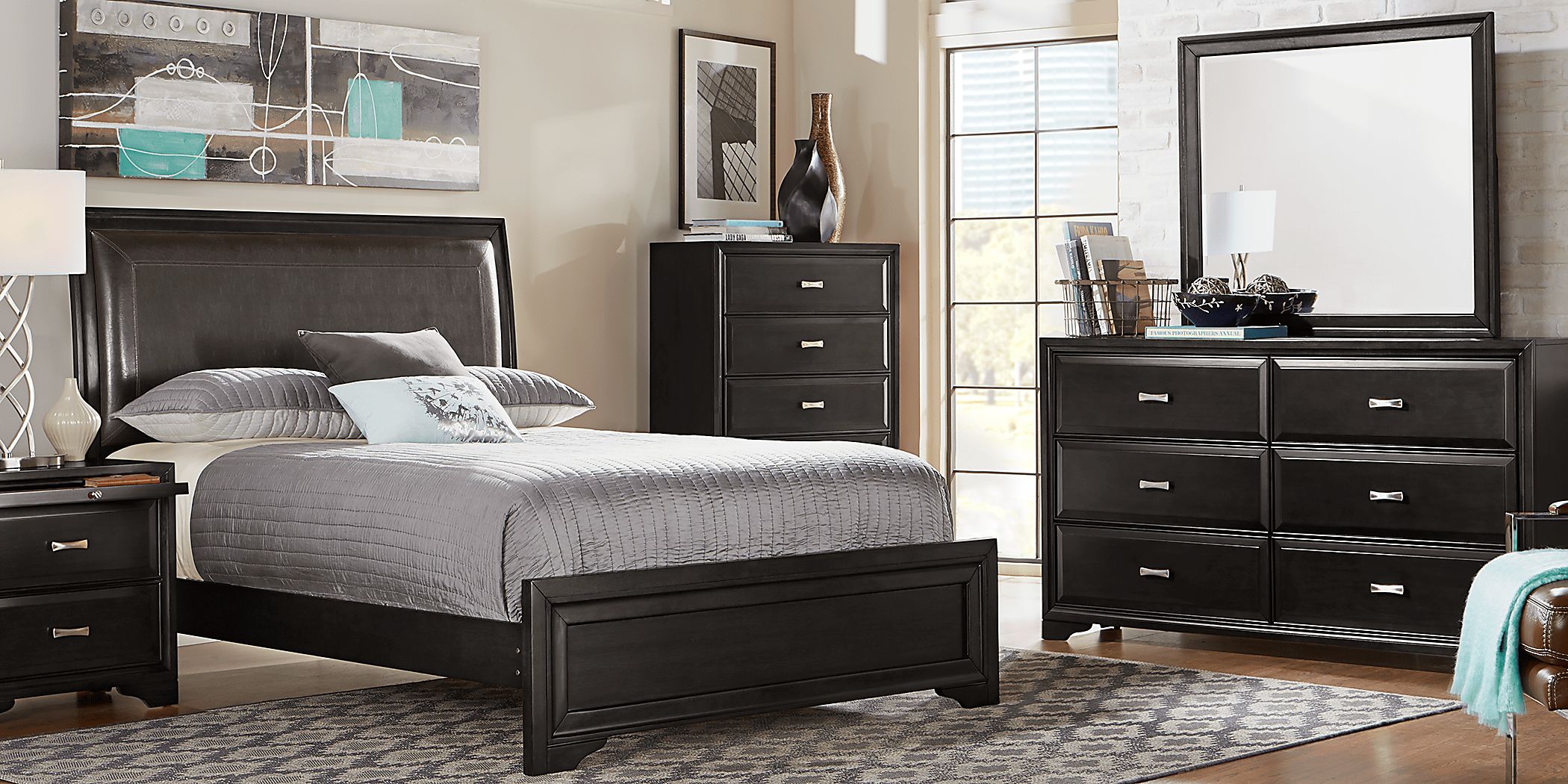 Belcourt Black 5 Pc King Upholstered Sleigh Bedroom