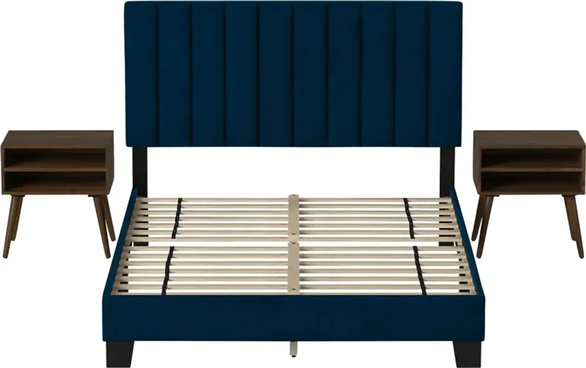 Kekoa Navy 3 Pc Queen Platform Bed