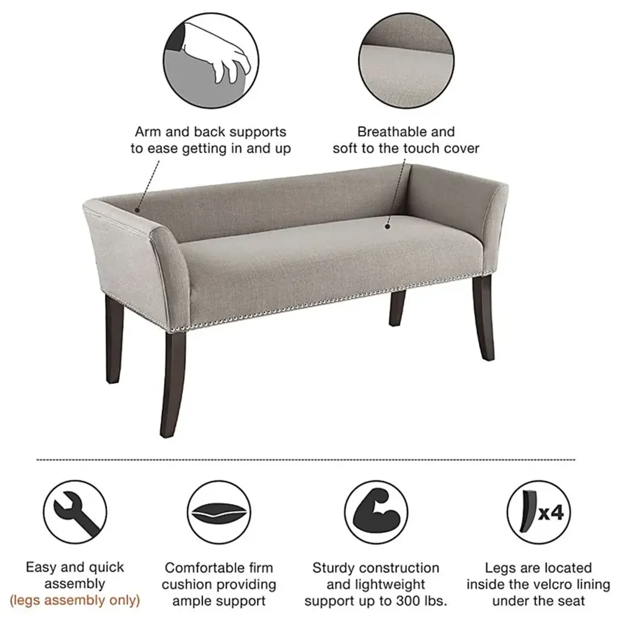 Threepine Gray Accent Bench