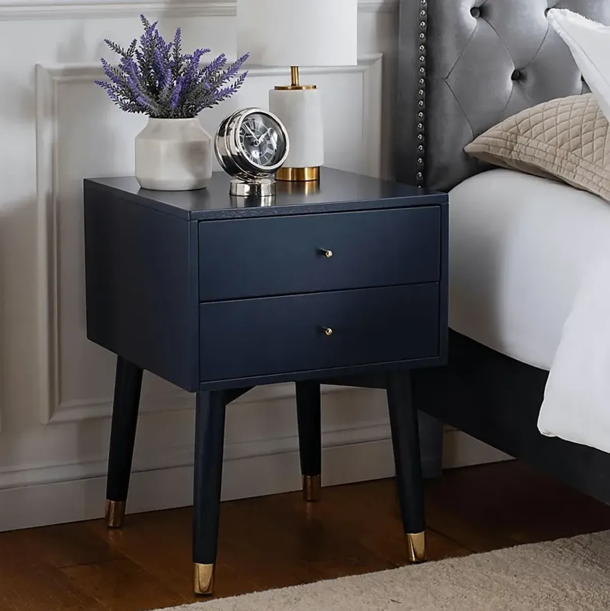 Idamor Navy Nightstand