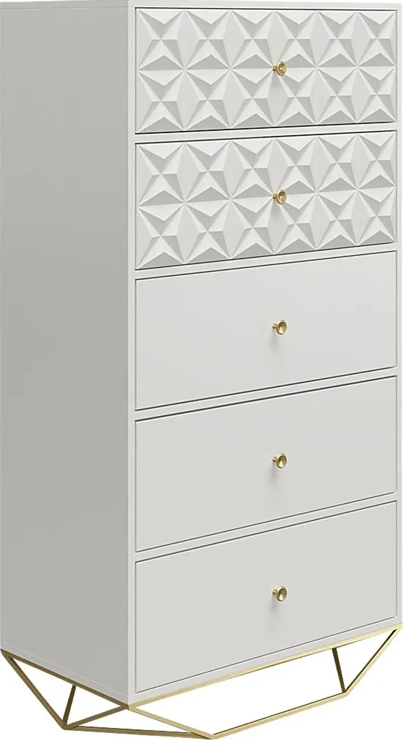 Carbore White 5 Drawer Dresser
