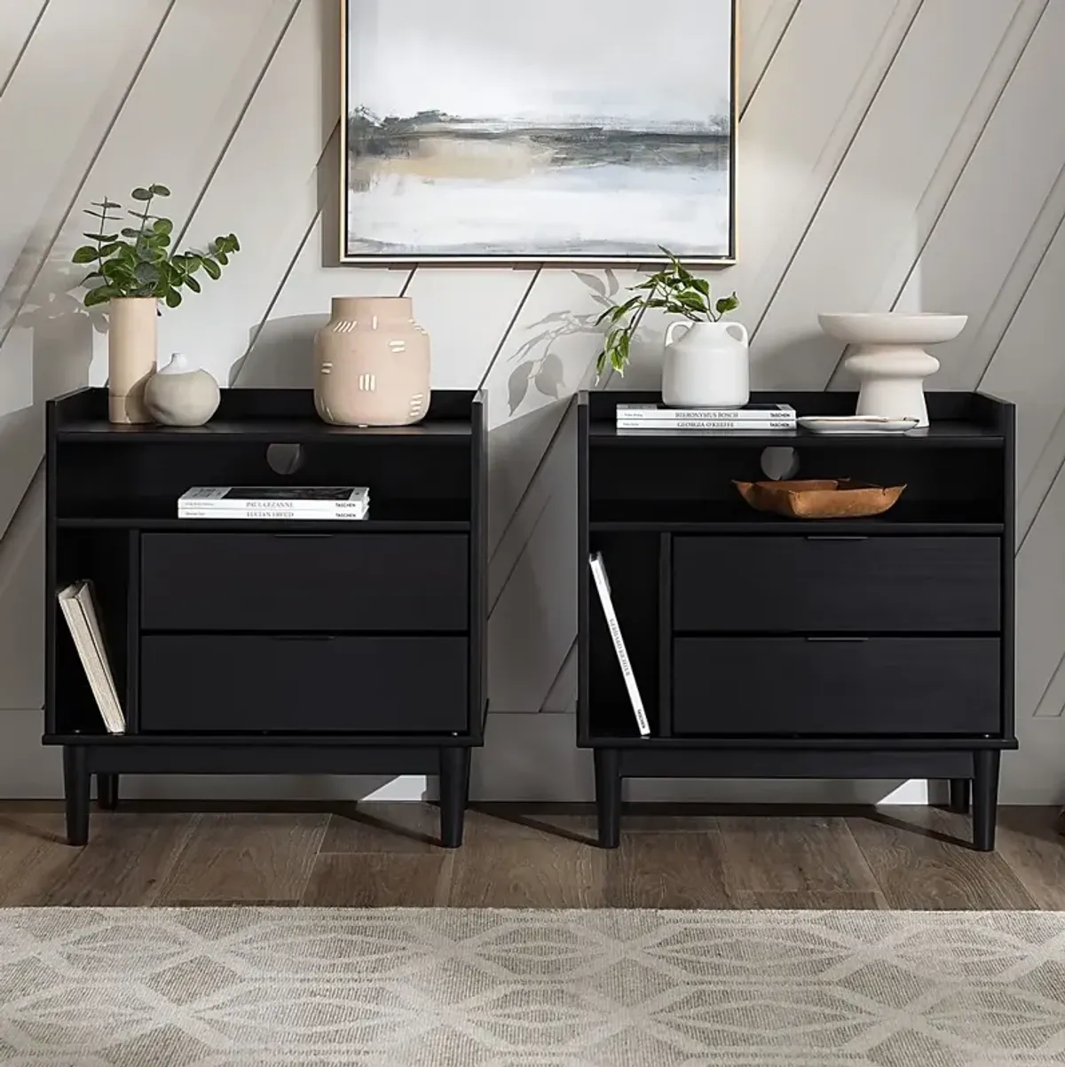 Sagepark Black Nightstand, Set of 2