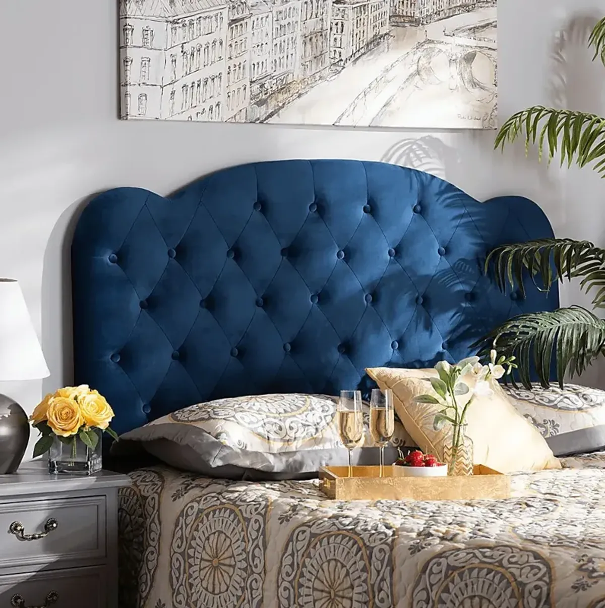 Aristocrate Navy Blue Queen Upholstered Headboard